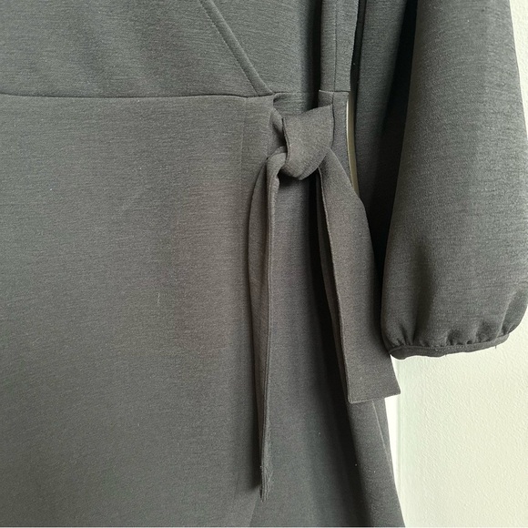 Madewell Texture & Thread Mini Dress Faux Wrap Side Tie Stretch Knit Black LBD - Picture 5 of 9